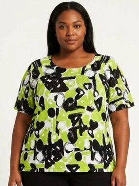 Nygard Collection Cotton Blend Abstact Print Short Sleeve Sweater/Top- Sz. 3X